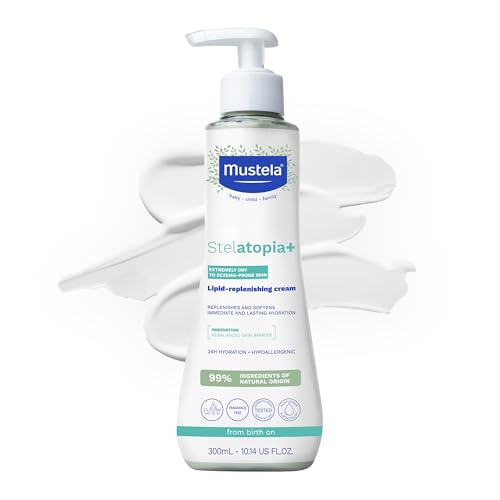 Mustela Stelatopia+ Lipid-Replenishing Cream - Moisturizer for Eczema-Prone Skin - With Natural Sunflower Oil and Prebiotic - For Newborns, Babies, Kids, and Adults - Fragrance-Free - Various Sizes