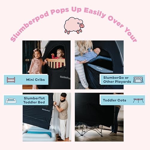 SlumberPod The Original Blackout Sleep Tent Travel Essential for Babies and Toddlers, Mini Crib and Pack N Play Cover, Sleep Pod for Kids with Monitor Pouch and Fan Pouch, Blocks 95%+ Light, Black
