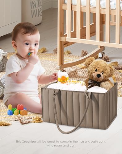 SWEET DOLPHIN 2-Pack Quilted Diaper Caddy Organizer – Premium Puffer Style Nursery Storage Bins – Water-Resistant & Wipeable Changing Table Organizer – Trendy Tote for Home & Car Travel - Mocha Brown