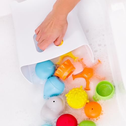 Ubbi Freestanding Bath Toy Organizer Bath Caddy with Removable Drying Rack Bin and Scoop for Toddlers and Baby, Gray