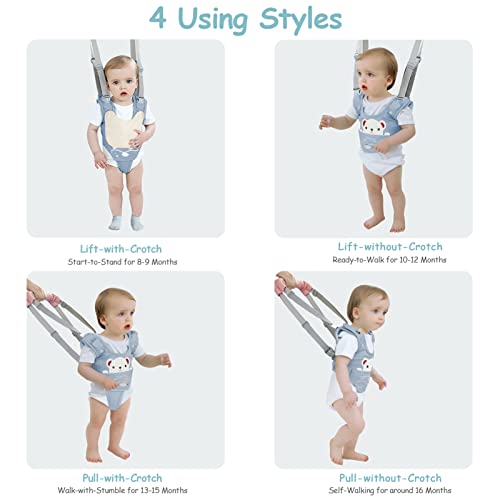 Ocanoiy Baby Walking Harness Handheld Baby Walker Assistant Belt Adjustable Toddler Infant Walker Harnesses Standing Up Walking Learning Helper with Detachable Crotch for 9-24 Month Old (Blue)