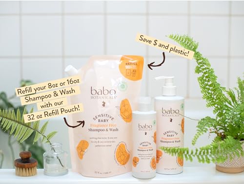 Babo Botanicals Sensitive Baby 2-in-1 Shampoo & Wash - Shea Butter, Calendula & Aloe - Cruelty-Free, Vegan - Pediatrician Tested - EWG Verified - For Babies & Kids