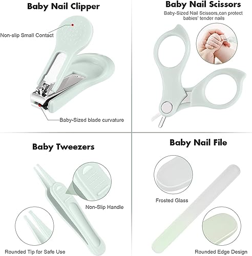 Baby Nail Clippers, 4-in-1 Safe Baby Nail Kit with Cute Case, Nail Clipper, Scissors, Tweezers, Nail File Set for Newborn, Infant, Toddler and Kids-Owl Green