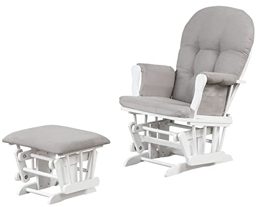 Angel Line Grayson Glider and Ottoman, White w/Gray Cushion