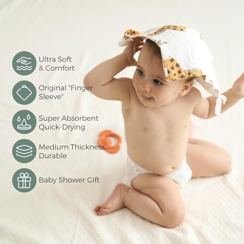 Momcozy Baby Washcloths - 4 Layer Design| Medium Thickness| Soft & Absorbent| Premium Cotton for Newborns'Skin-Great for Bathing, Wiping & on-the-go Use, Shower Gift and Essential(5 Pack, 10x10 inch)