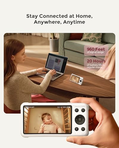 Momcozy Smart WiFi Baby Monitor with Camera and Audio, 5" 1080P Screen with Wall Mount, Motion & Cry Detection, Safe Fence,Clear Night Vision, 5000mAh Battery, 2-Way Talk, Photo & Video Recording,BM04