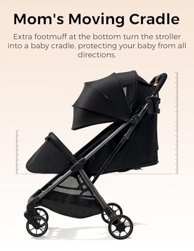 Momcozy ClickGo Lightweight Stroller, Compact Travel Stroller for Airplane with One-Click Fold, Baby Strollers and Toddler Stroller with Large Canopy for Kids from 0 Months, Extendable UPF50+ Canopy