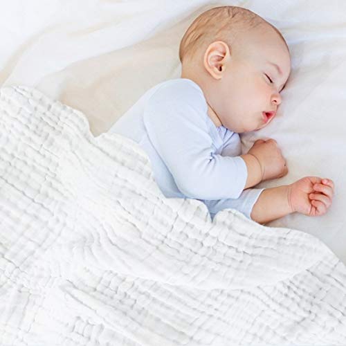FOOK FISH Muslin Baby Towel Muslin Cotton 2-Pack 6-Layer Large Size 40" x 40" Cotton Baby Bath Towels Triple Absorbency and Quick-Drying (White)