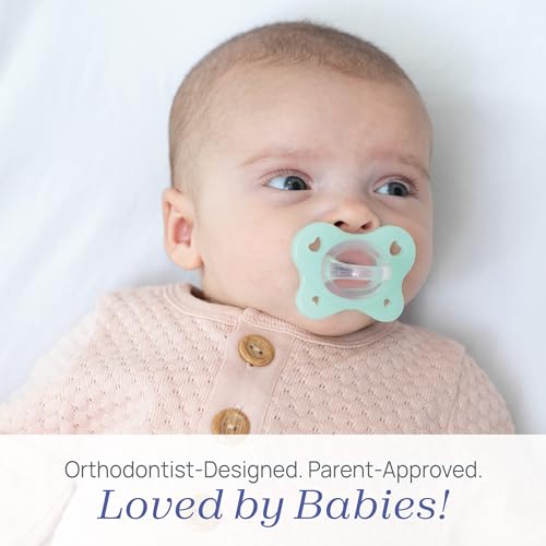Chicco PhysioForma Dual Soft Orthodontic Pacifier for Babies 0-2 Months, 100% Soft Silicone, Supports Breathing, One-Piece Design, Included Sterilizing Case, BPA Free, 2-Pack, Seafoam