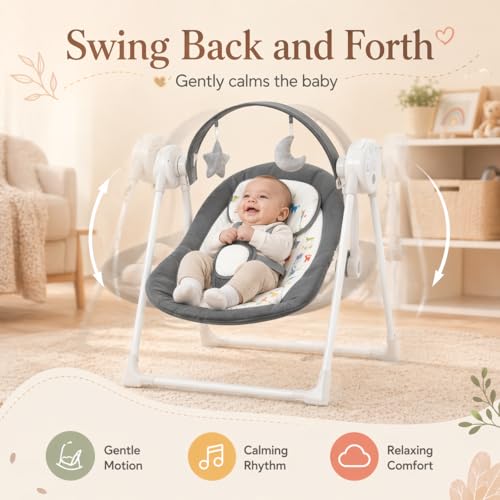 Baby Swing SpaceSaver Ultra-Compact Foldable Infant Swing (Fits in 5.3" Gaps!) 6 Speed Modes | Portable Newborn Swing for Travel/Car/Picnic (0-6M, 6-20lbs)