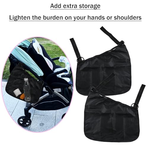 2PCS Universal Side Sling Stroller Cargo Net,Portable Storage Mesh Bag,Stroller Storage Organizer Bag,Non-Slip and Adjustable Straps Side Sling Mesh Organizer(Black)