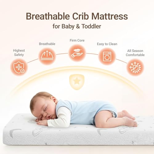 EZKLRWGF Crib Mattress 52"x27.5"–Dual Sided Breathable Memory Foam Toddler Mattress with Removable Washable Cover & Non-Slip Bottom for Baby Crib & Toddler Bed–Quiet, No Odor