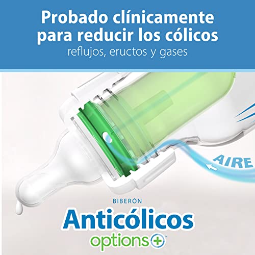 Dr. Brown's Natural Flow Anti-Colic Options+ Narrow Baby Bottle, Blue Nature, 8 oz/250 mL, with Level 1 Slow Flow Nipples, 0m+, 4 Pack