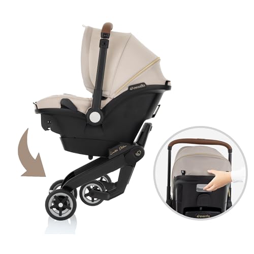Evenflo Shyft DualRide Infant Car Seat Stroller Combo with Green & Gentle Fabric (Champagne)