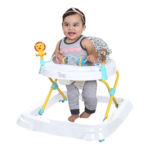 Smart Steps Trend Activity Walker with Removeable Toy Bar, Multi-Directional Front Wheels, Tray, Adjustable Height and Flat Fold Frame for Storage, Ages 6 Months +, Zoo-ometry White