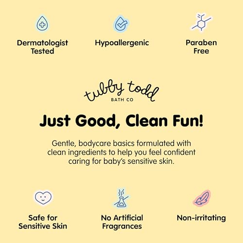 TUBBY TODD Hair + Body Wash - Baby Shampoo and Body Wash - Gentle, Natural Baby Wash for Newborns, Babies, and Toddlers - Non-Toxic and Hypoallergenic - Fragrance-Free, 2 Pack, 8.5oz & 25oz