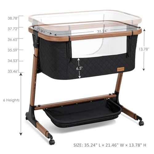 ANGELBLISS Electric Baby Bassinet Bedside Sleeper with Auto Rocking, Remote/Touch Control, 3 Timer Modes, 12 Sounds, 6 Heights, Storage & Wheels (Black)