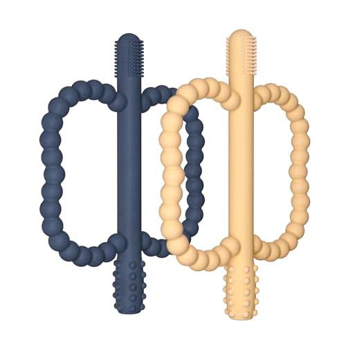 WALULAN 2 Pack Baby Silicone Teething Toys, Teething Sticks for Babies,Silicone teether Tubes for Baby Girl,BPA Free, Soothe Gums for 0-6 3-12 18-36 Months, Newborn Infants Toddler Sensory Chew Toys