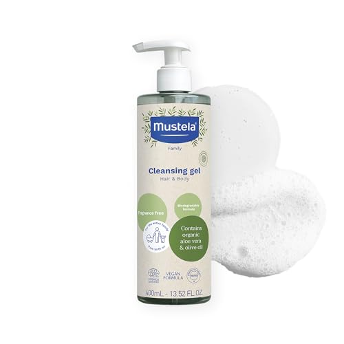 Mustela Certified Organic Cleansing Gel - Natural Hair & Body Wash with Olive Oil & Aloe Vera - For Baby, Kid & Adult - Fragrance Free, Vegan & Biodegradable - 13.52 fl. oz.