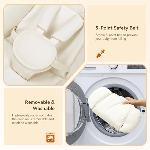 Baby Swings for Infants | Electric Portable Baby Swing with Bluetooth, 5 Swing Speed, 3 Timer Settings, 10 Melodies, 5-Point Harness & Remote Control | Indoor & Outdoor Newborn Swing (Beige)