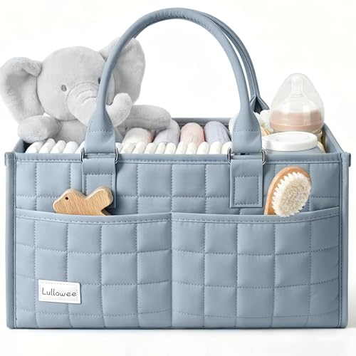 Lullawee Baby Diaper Caddy Organizer, Portable Nursery Storage Basket with Handle for Newborn Boy or Girl, Gift for Baby Shower Essentials, Registry Must Have Bag, Caddie Car Organizer, Blue