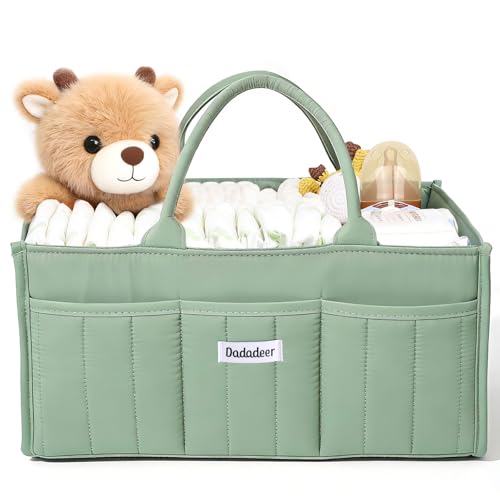 DADADEER Baby Diaper Caddy Organizer, Portable Nursery Storage Basket for Newborn Essentials, Changing Table & Car Caddy Organizer, Gift for Baby Shower, Registry Must-Have for Boy Girl, Green