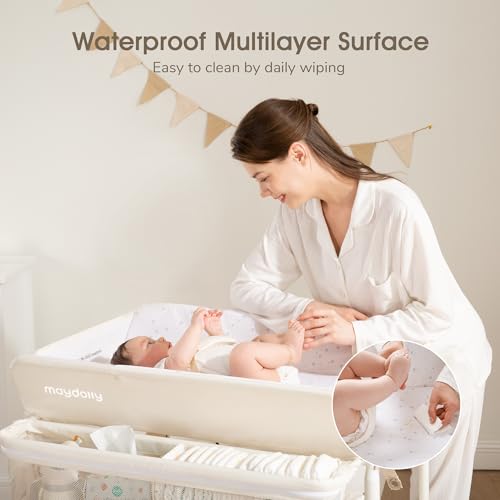 Maydolly Baby Changing Table, Maydolly Portable Foldable Changing Table, Waterproof Diaper Changing Station, Adjustable Height Changing Station, Mobile Nursery for Newborn and Infant