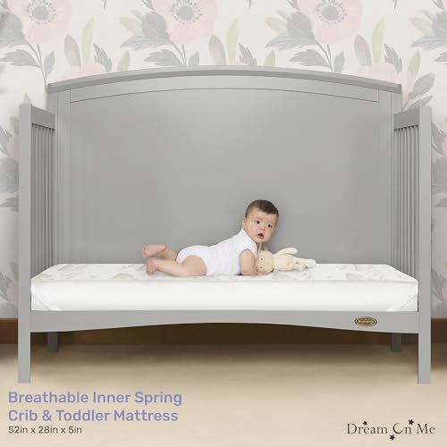Dream On Me Twilight 5” 2-in-1 Breathable Spring Coil Crib & Toddler Mattress – Firm Infant Side & Plush Toddler Side, Reversible Design, Waterproof Vinyl Cover, GREENGUARD Gold & BSA Certified