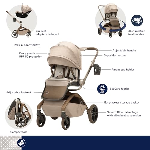 Maxi-Cosi Tana 360 Rotating Modular Stroller, Stroller and Car Seat Combo Travel System, Natural Heritage