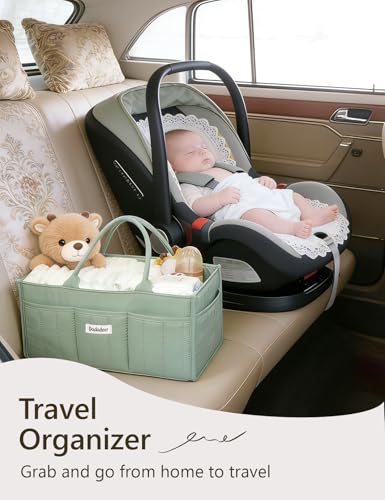 DADADEER Baby Diaper Caddy Organizer, Portable Nursery Storage Basket for Newborn Essentials, Changing Table & Car Caddy Organizer, Gift for Baby Shower, Registry Must-Have for Boy Girl, Green