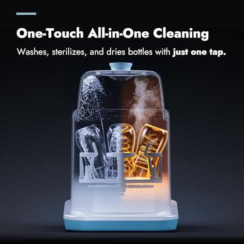 Papablic Bottle Washer Pro, Bottle Washer & Sterilizer & Dryer, 4-in-1 Sanitizer for Bottles, Pump Parts, C-Section& Baby Essentials - Quick & Clean with 60 Detergent Tablets
