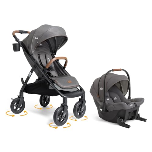 Joie Baby, Caraway Whirl Stroller & Mint Latch Car Seat - Baseless Car Seat & 360 Degree Wheel Travel System (Thunder)