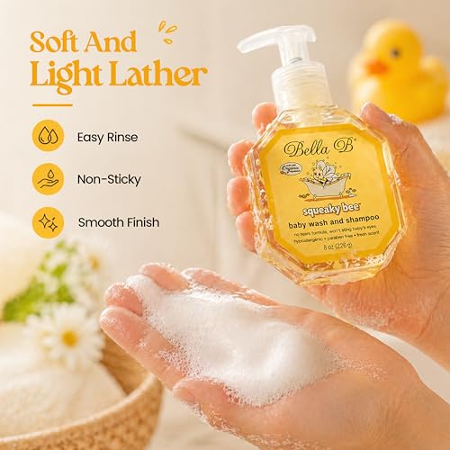 Bella B Squeaky Bee Bodywash 8 oz Baby Baby Bath Organic Natural Kids Organic Soap Baby Soap Organic 8 oz, Body Wash and Shampoo, Aloe Vera, 1 Count
