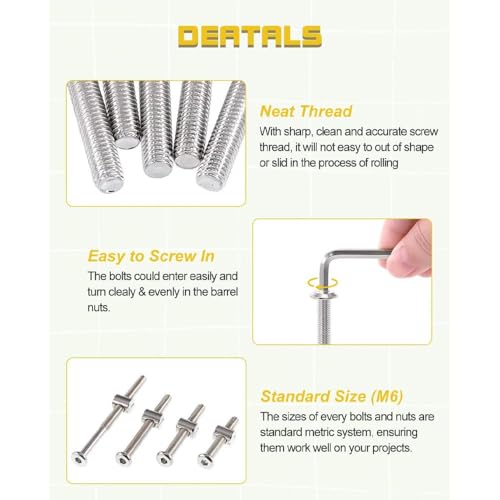 Crib Screws Hardware Replacement Kit- Baby Bed Frame Bolts &Barrel Nuts Set for Delta/Graco/Dream,M6x40mm/50mm/60mm/70mm/80mm Hex Drive Socket Cap Screws Barrel Nuts.(Silver-25set)
