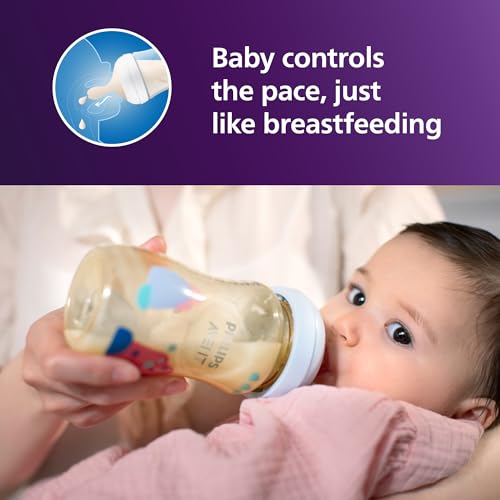 Philips Avent PPSU Natural Baby Bottles with Medium Flow Nipples (Flow 3), 9oz, with Decoration, 2-Pack, SCY943/02