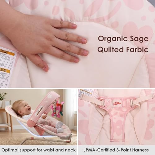 Baby Bouncer – Baby Bouncer seat, Infants Bouncy Seat with Music & Sensory Toys, Machine Washable Seat Pad Indoor Infant Seat, Ideal for Newborns 0-6 Months, 20lbs (Pink Floral)