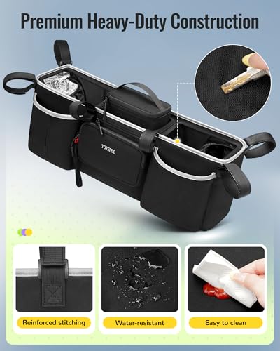 YOREPEK Heavy Duty Double Stroller Organizer, Large Capacity Stroller Caddy