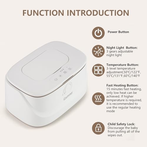 Baby Wipe Warmer, Wipe Warmer and Baby Wet Wipes Dispenser, 3 Temperature Control Large Capacity Wipes Warmer for Babies with Night Light (Pure White)