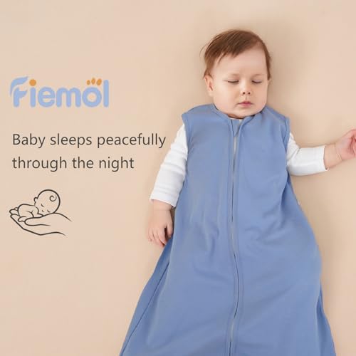 FIEMOL Baby Sleep Sack 0-6 Months, 100% Cotton Sleeping Sack for Newborn and Infant, 3 Pack Baby Wearable Blanket, 0.5 Tog Lightweight Double Zipper Sleep Bag Cyan