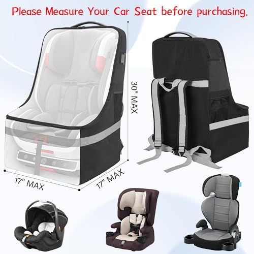 IBVIVIC Padded Car Seat Travel Bag for Airplane, Heavy Duty Car Seat Bag for Air Travel Gate Check Carseat Carrier Bag with Shoulder Strap, Fits Most Baby & Infant Car Seats
