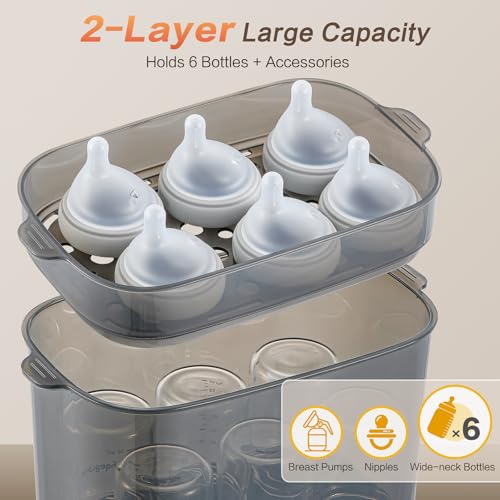 AMZBABYCHEF 4-in-1 Baby Bottle Steamer and Dryer, Electric Steamer with Fast Drying, Universal Fit for All Bottles, LED Touch Screen & Auto Shut-Off Protection (Grey)