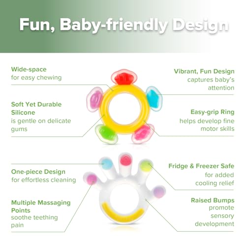 Haakaa Silicone Teether Combo, Baby Freezer Teething Toys for Sore Gums, Easy-Grip Sensory Teethers for 3M+ Babies, Palm & Ferris Wheel Shapes, BPA Free, 2 Pack