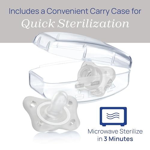 Chicco PhysioForma Mini Orthodontic Pacifier for Babies 0-2 Months, Ultra Light & Small, 100% Soft Silicone, Supports Breathing, One-Piece Design, Included Sterilizing Case, BPA Free, 2-Pack, Clear