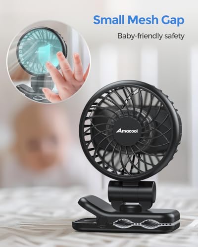 Mini Baby Fan with Clip for Carrier Stroller, Baby Essentials, Ultra Light 0.24 lb, Safe Gaps, Rechargeable 3-Speed Portable Fan, Beach Vacation Travel Essential Gear for Boys Girls, Registry Gifts