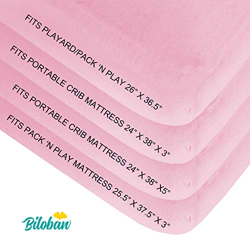 Biloban Pack and Play Sheets Fitted, 2 Pack Pack and Play Sheet Fits for Graco Pack n Play Mattress, Neutral Playard Sheets for Baby Boys and Girl, White & Pink