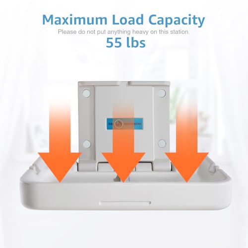 KSITEX Baby Changing Table Wall Mounted,Baby Changing Station with Safrty Strap,HDPE Fold-Down Diaper Changing Station Table,Foldable Diaper Changing Unit for Commercial Bathroom Restroom(Horizontal)