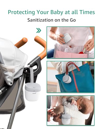 GROWNSY Pacifier Sanitizer Portable, UV Light Sanitizer on The Go for Baby, USB Charging Sanitizer Case, Mini Pacifier Sanitizer 99.99% Cleaned in 59 Seconds (White)