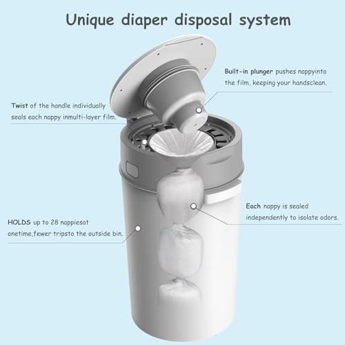 Bellababy Diaper Pail, Upgrade Baby Diaper Bin with Double Odor Locking, Includes 4 Refills (270 inches/pcs), Compact Design for Nursery
