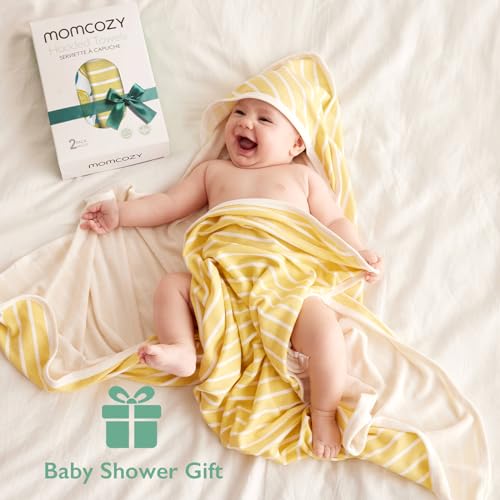 Momcozy Baby Towel with Hooded - Ultra Soft & Absorbent Large Bath Towel Set for Comfort & Gentle on Baby's Skin - Med Thick& Durable -Shower Gift & Bath Essential for Newborn, Infant, Toddler
