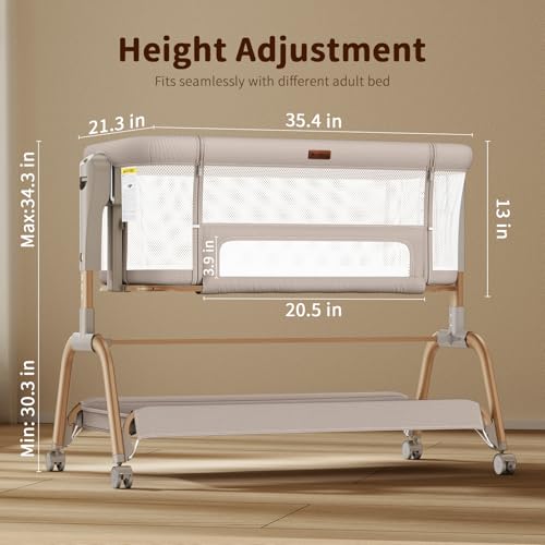 NeoBorn 3 in 1 Baby Bassinet, Bedside Bassinet for Baby, Rocking Bassinet with Breathable Full-Mesh, Mattress and Soft Sheet, Adjustable Height, Stable and Secure Crib for Newborns